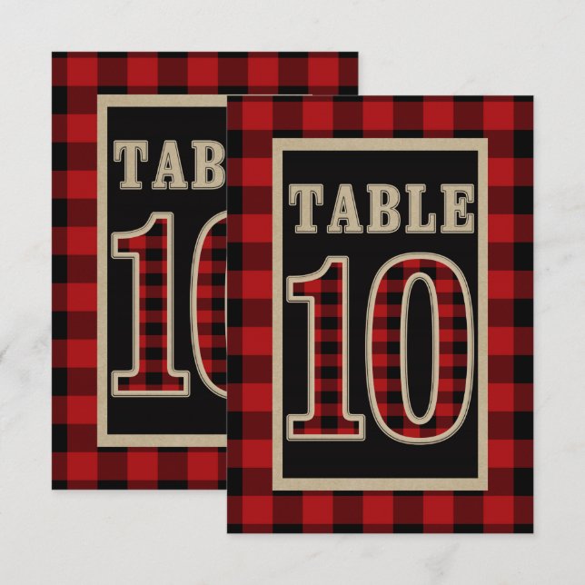 Red & Black Buffalo Plaid Rustic Table Number 10 (Front/Back)