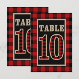 Red & Black Buffalo Plaid Rustic Table Number 10