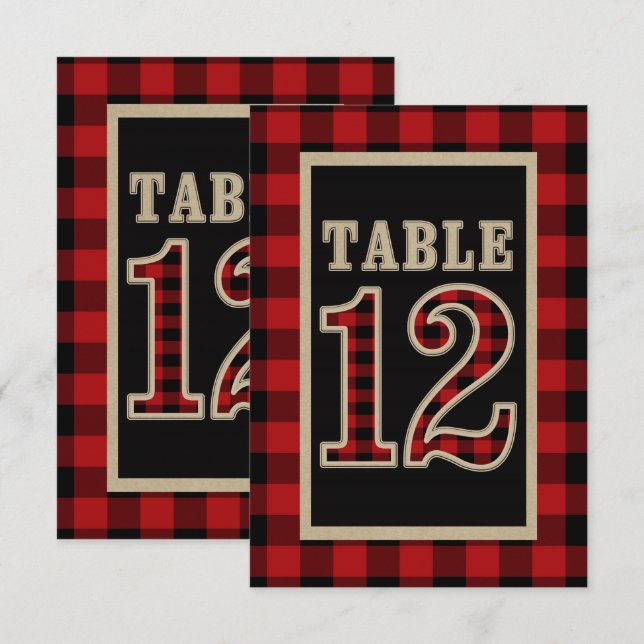 Red & Black Buffalo Plaid Rustic Table Number 12 (Front/Back)
