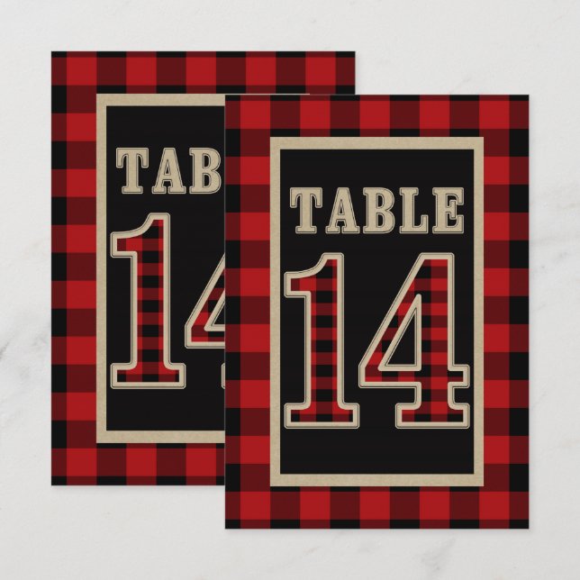 Red & Black Buffalo Plaid Rustic Table Number 14 (Front/Back)
