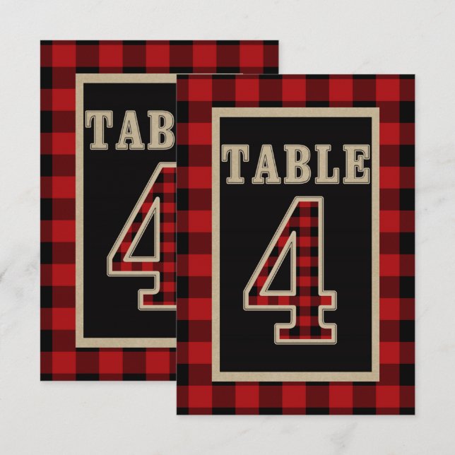 Red & Black Buffalo Plaid Rustic Table Number 4 (Front/Back)
