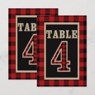 Red & Black Buffalo Plaid Rustic Table Number 4