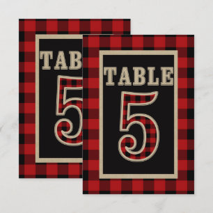 Red & Black Buffalo Plaid Rustic Table Number 5