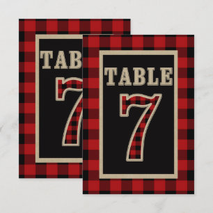 Red & Black Buffalo Plaid Rustic Table Number 7