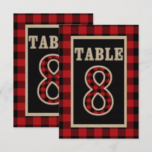Red & Black Buffalo Plaid Rustic Table Number 8 (Front/Back)