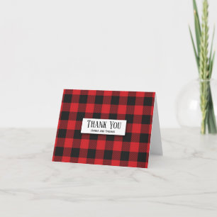 Red Black Buffalo Plaid Rustic Wedding Thank You Card