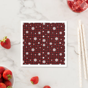 Red Black Buffalo Plaid Snowflake Winter Christmas Napkin
