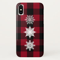 Red, Black Buffalo Plaid, Snowflakes Cell Case