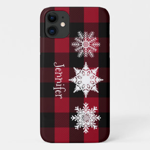 Red, Black Buffalo Plaid, Snowflakes Cell Case