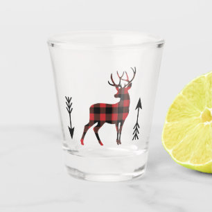 Red Black Buffalo Plaid Standing Deer Arrows Shot Glass