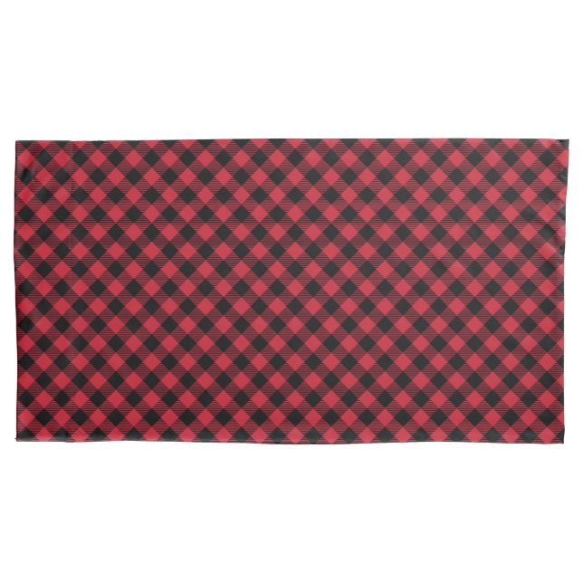 Red Black Buffalo Plaid Tartan Festive Rustic Pillowcase (Front-Left)