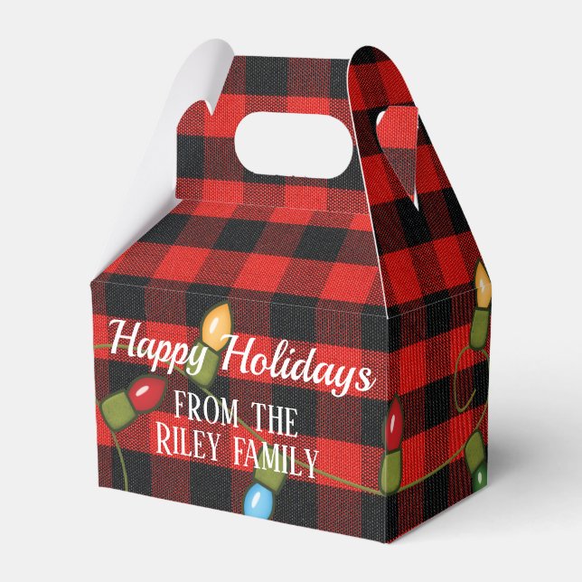 Red Black Buffalo Plaid With Lights Favour Box (Front Side)