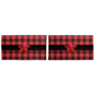 Red & Black Buffalo Plaid with Red Star Pillowcase