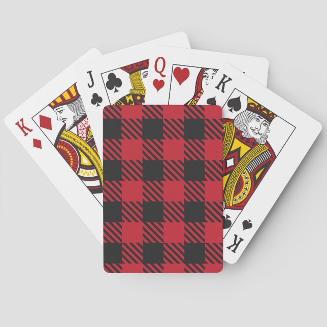 Red Black Buffalo Square Plaid Pattern 1 Playing Cards (Back)
