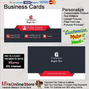 Red & Black Business Cards 6 Pack of 100