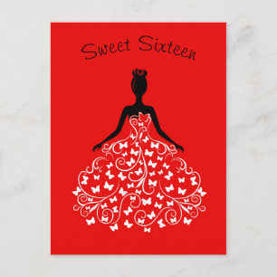 Red Black Butterfly Gown Sweet Sixteen Invitation