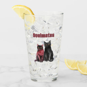Red Black Cats Soulmates Glass