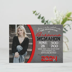 Red & Black Chalkboard Graduation Invitation