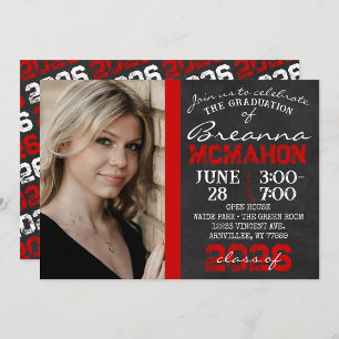 Red & Black Chalkboard Graduation Photo Invitation