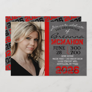Red & Black Chalkboard Graduation Photo Invitation