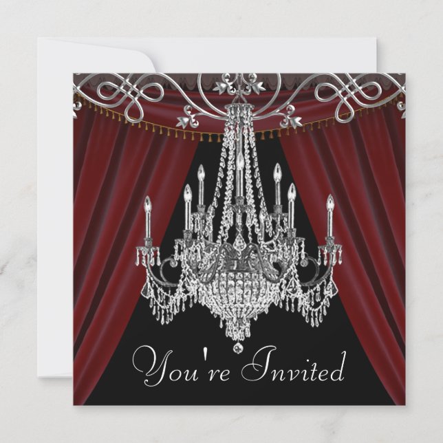 Red Black Chandelier Party Invitations (Front)