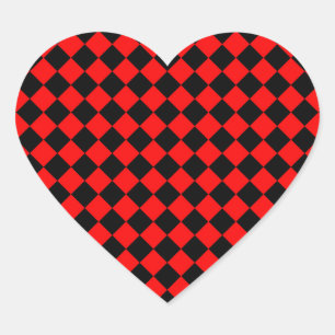 Red Black Checker Diamond Pattern Heart Sticker