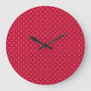 Red Black Chequerboard Large Clock