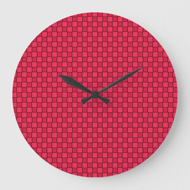 Red Black Chequerboard Large Clock (Front)