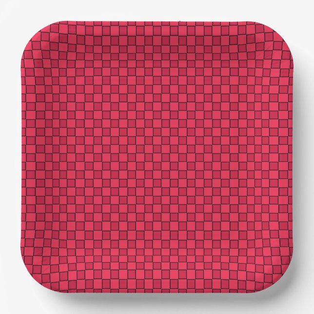 Red Black Chequerboard Paper Plate (Front)