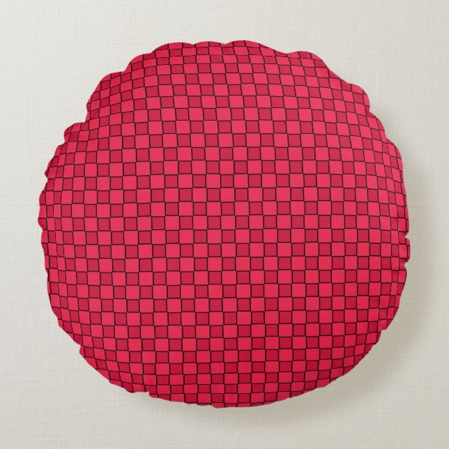 Red Black Chequerboard Round Cushion (Front)