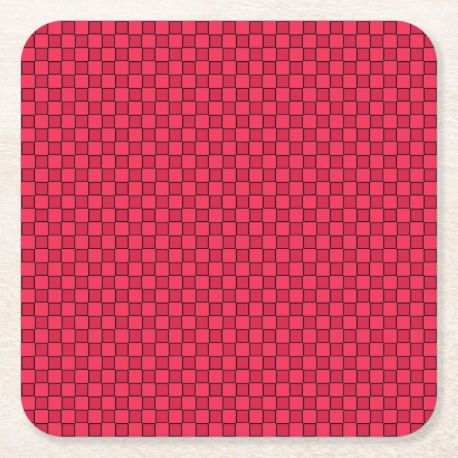 Red Black Chequerboard Square Paper Coaster (Front)