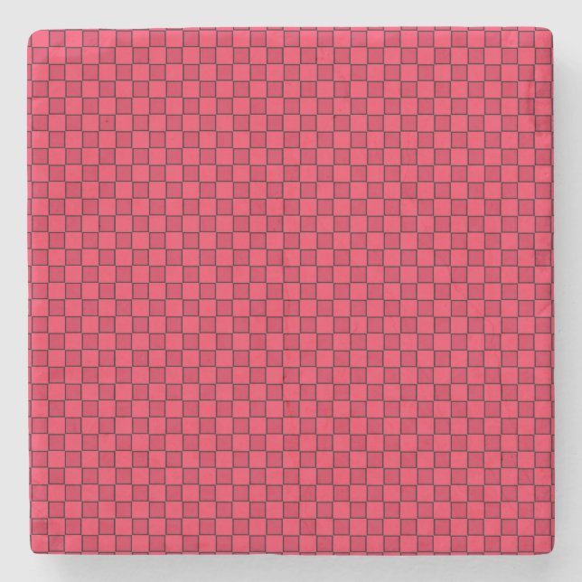 Red Black Chequerboard Stone Coaster (Front)