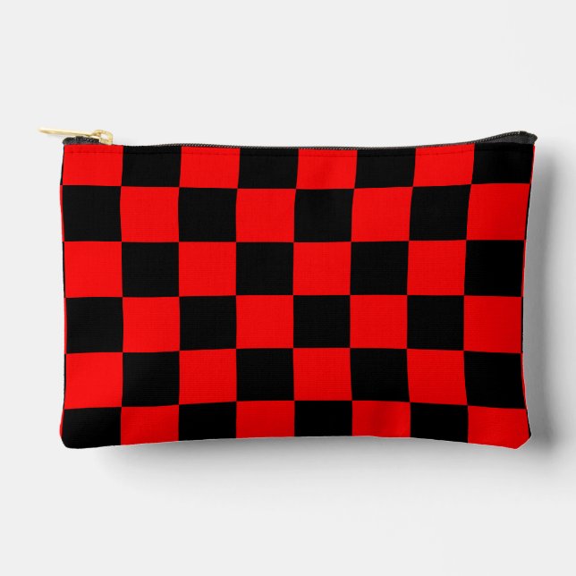 Red Black Chequered Check Pattern Accessory Pouch (Front)