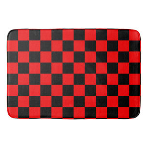 Red Black Chequered Check Pattern Bath Mat