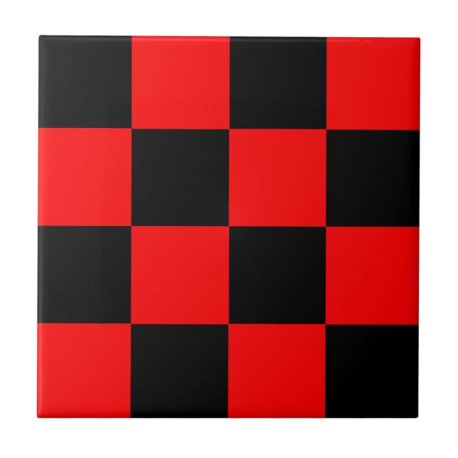 Red Black Chequered Check Pattern Ceramic Tile (Front)