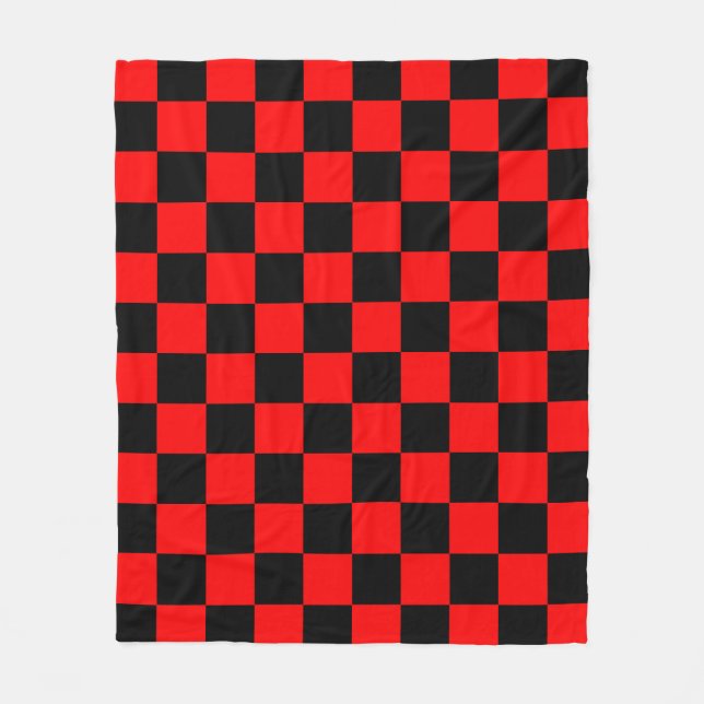 Red Black Chequered Check Pattern Fleece Blanket (Front)