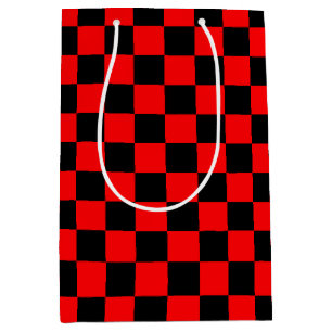 Red Black Chequered Check Pattern Medium Gift Bag