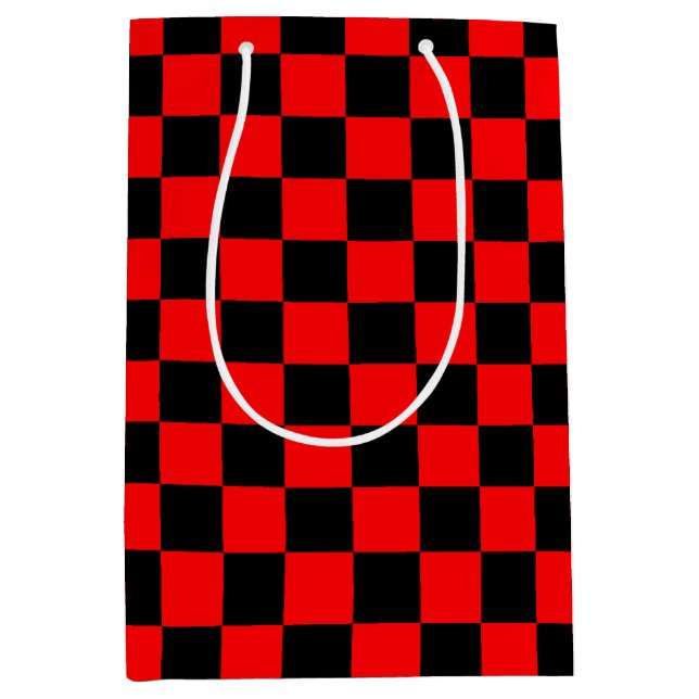 Red Black Chequered Check Pattern Medium Gift Bag (Front)