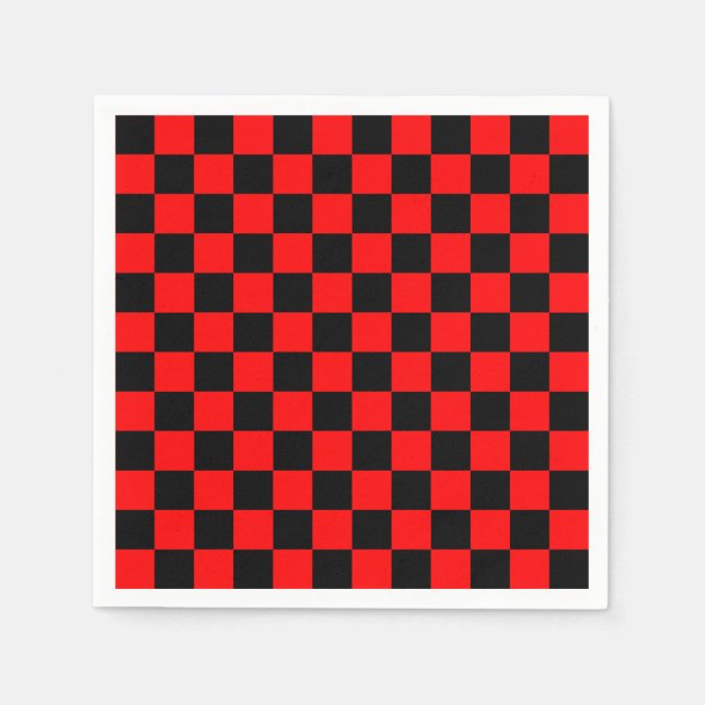 Red Black Chequered Check Pattern Napkin (Front)