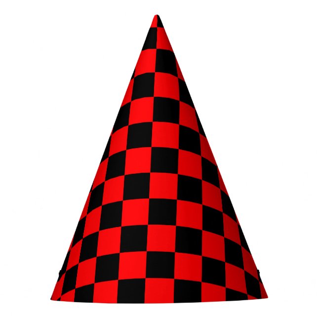 Red Black Chequered Check Pattern Party Hat (Front)