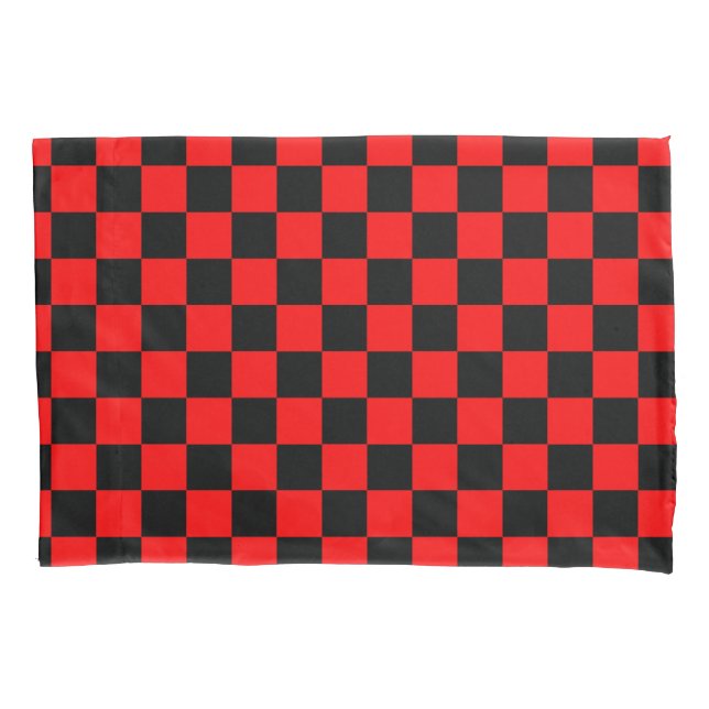 Red Black Chequered Check Pattern Pillowcase (Front)