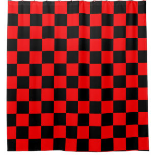 Red Black Chequered Check Pattern Shower Curtain