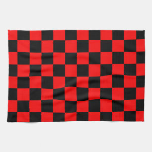 Red Black Chequered Check Pattern Tea Towel