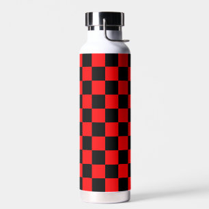 Red Black Chequered Check Pattern Water Bottle