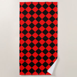 Red Black Chequered Diamond Pattern Beach Towel
