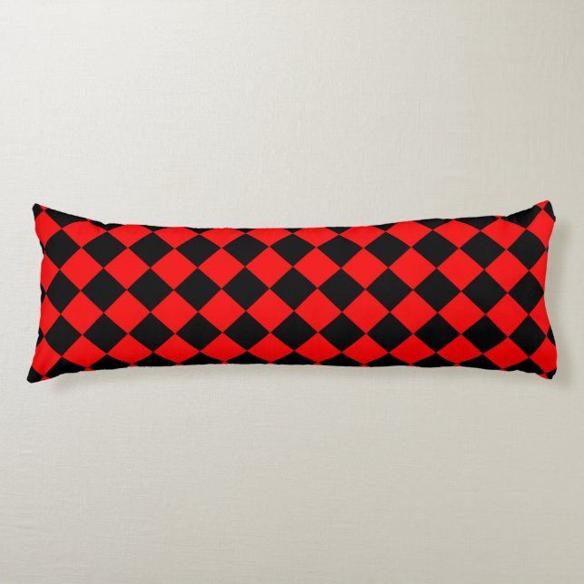Red Black Chequered Diamond Pattern  Body Cushion (Front)