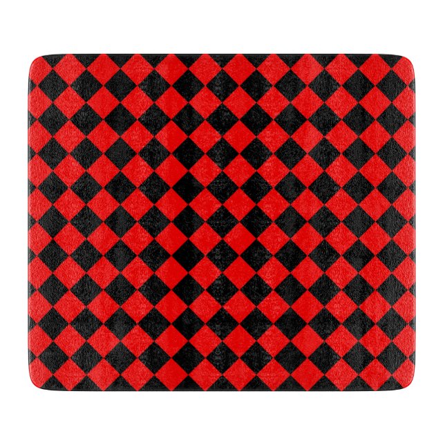Red Black Chequered Diamond Pattern Cutting Board (Front)