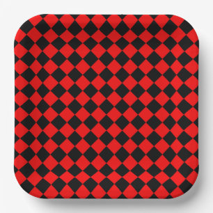 Red Black Chequered Diamond Pattern Paper Plate