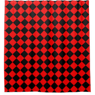 Red Black Chequered Diamond Pattern  Shower Curtain