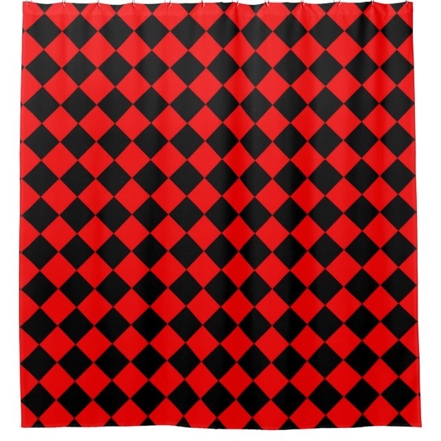 Red Black Chequered Diamond Pattern  Shower Curtain (Front)